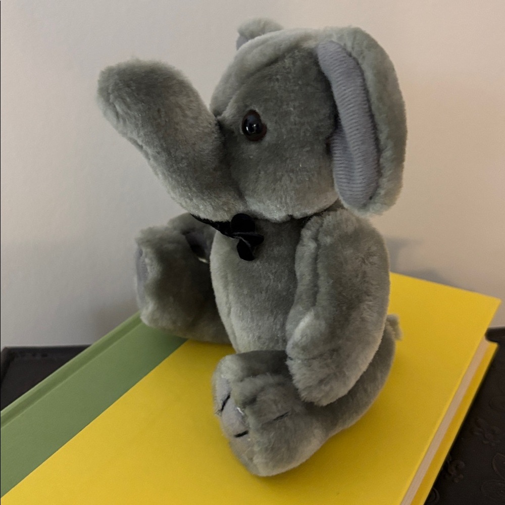 Steven Smith Gray Elephant Plush Toy with black Bow Tie - vintage